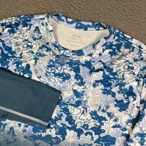 Huk Fishing Icon X Tide Change Fade Shirt Mens M Blue Long Sleeve Performance